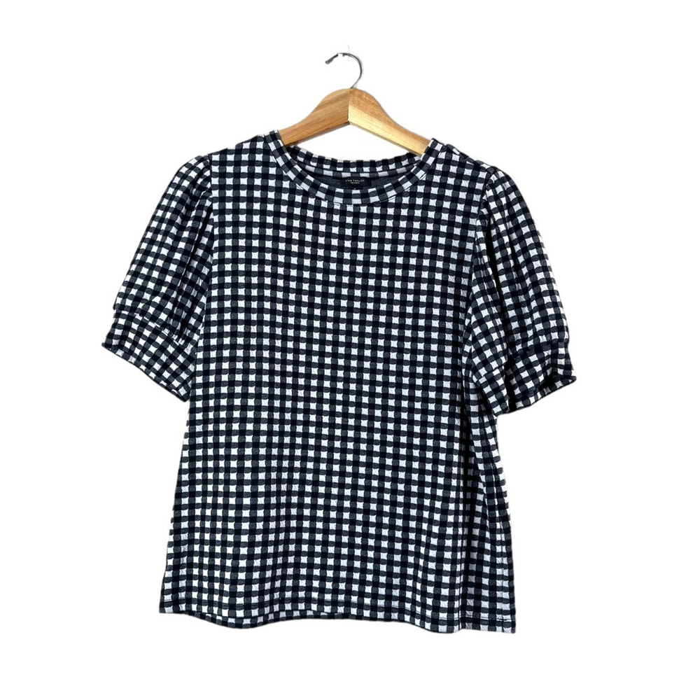 Black and White Checkered Ann Taylor Factory Blouse M